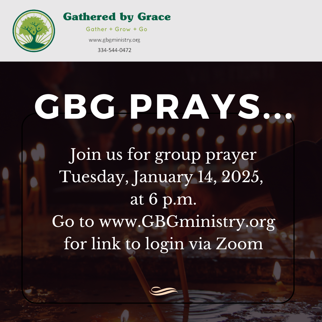 GBG Prays written on a dark background with details of upcoming prayer meeting on July 2 at 6 pm referenced